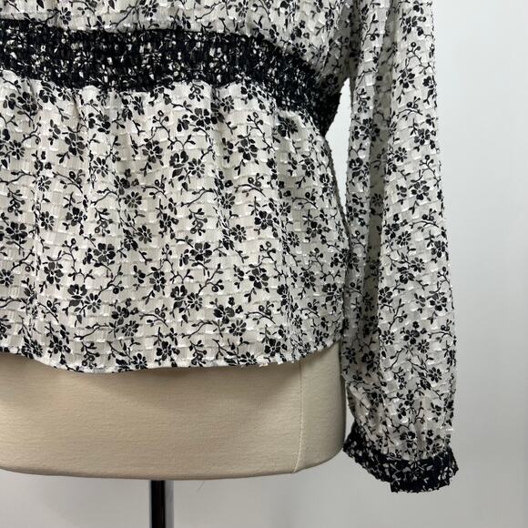 Madewell Women's Peplum Blouse Black and White Ditsy Floral Print Airy Size XL - Picture 9 of 16